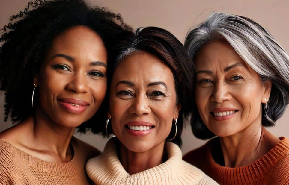 Trois femmes souriantes à la peau éclatante
